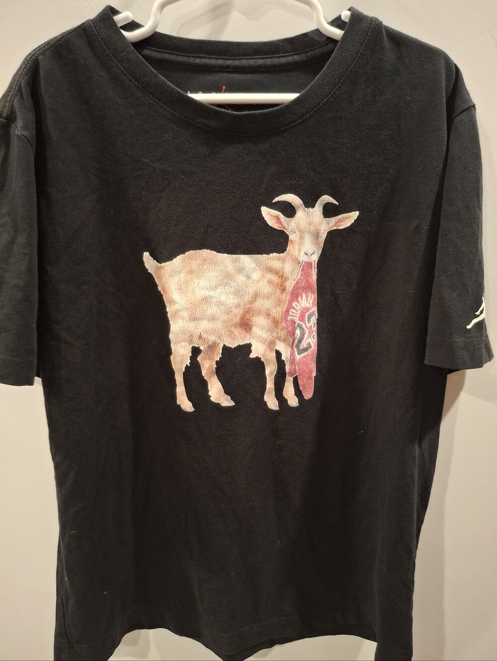 Jordan Black Tee with Goat Graphic and Red Jersey Detail